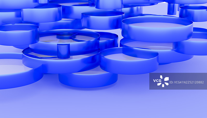 抽象的蓝色几何环三维创意排列图片素材
