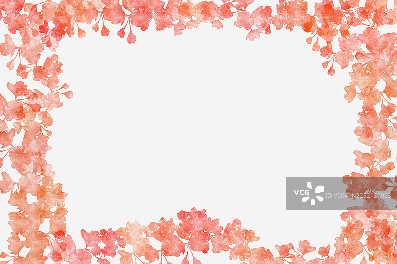 抽象水彩画，粉白花卉绿叶构成的花边。图片素材