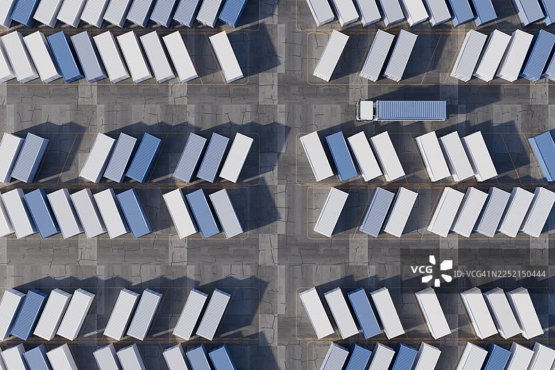 物流停车场上的集装箱和卡车的鸟瞰图图片素材