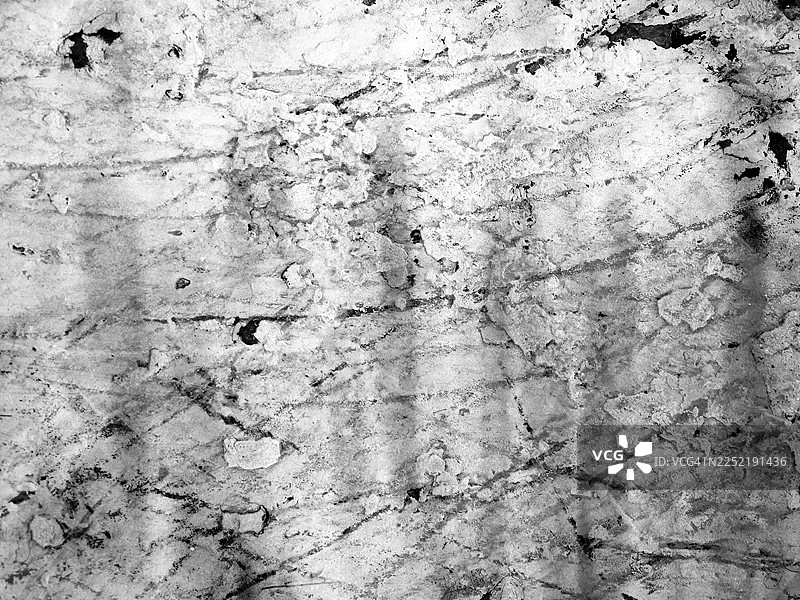 白色道路标线特写，磨损开裂，带有黑色刹车痕迹。纹理粗糙。比利时布鲁塞尔。图片素材