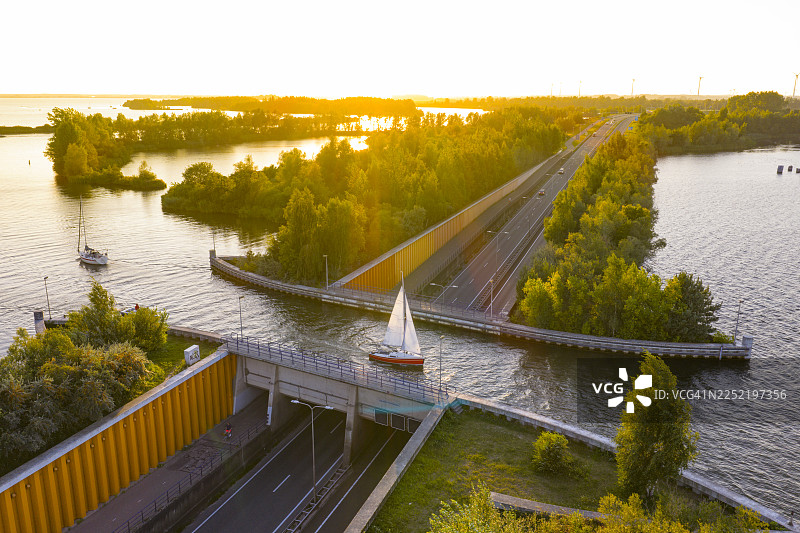 船只航行在维鲁沃湖上的维鲁沃湖渡槽运河中图片素材