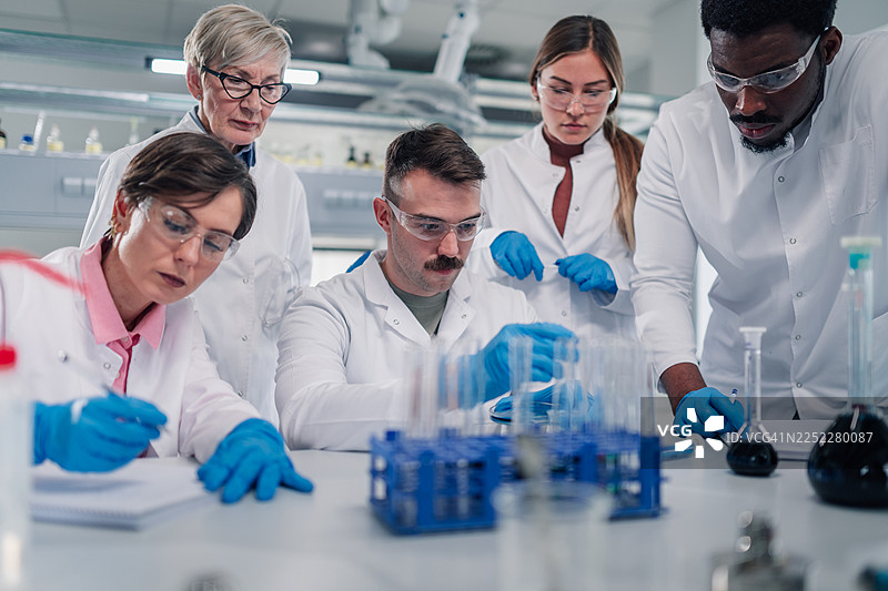 不同背景的科学家在实验室合作进行研究和实验图片素材