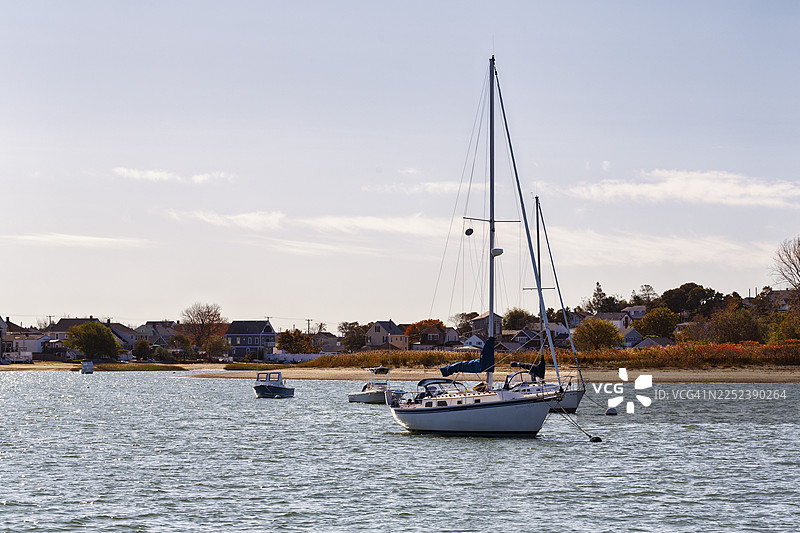 帆船，海岸线，温斯洛普，大西洋海岸，大波士顿都市区，马萨诸塞州，新英格兰，美国图片素材