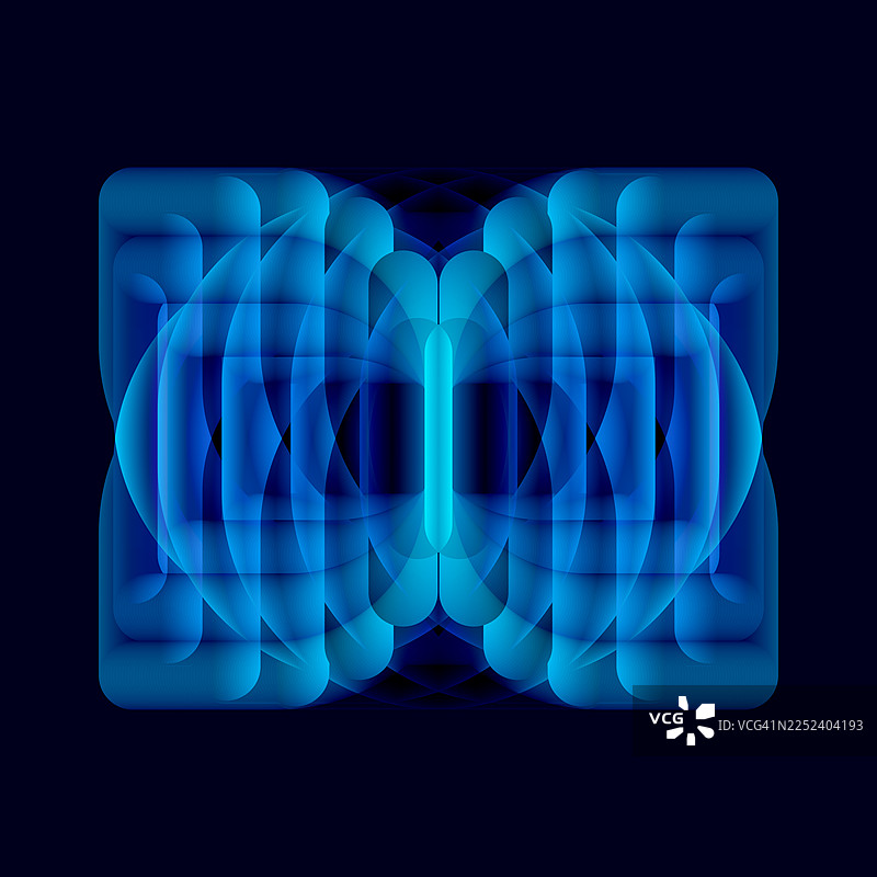 科技感的未来发光蓝色对称抽象光霓虹透明形状背景图片素材