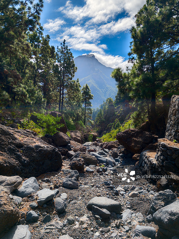 西班牙埃尔帕索，卡尔德拉德塔布里恩特国家公园，岩石山脉与天空的风景图片素材