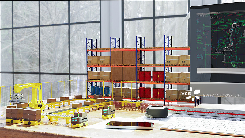 数字孪生技术：智能仓库布局设计与物流规划图片素材