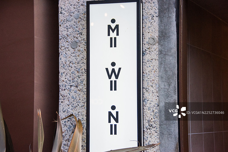 无性别洗手间标识，包含M、W和N符号图片素材