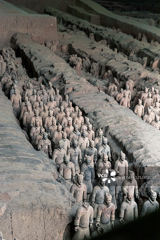 西安兵马俑展馆内的陶俑图片素材
