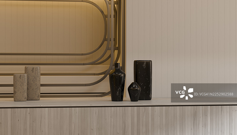 现代室内装饰，木制架子上的抽象花瓶图片素材