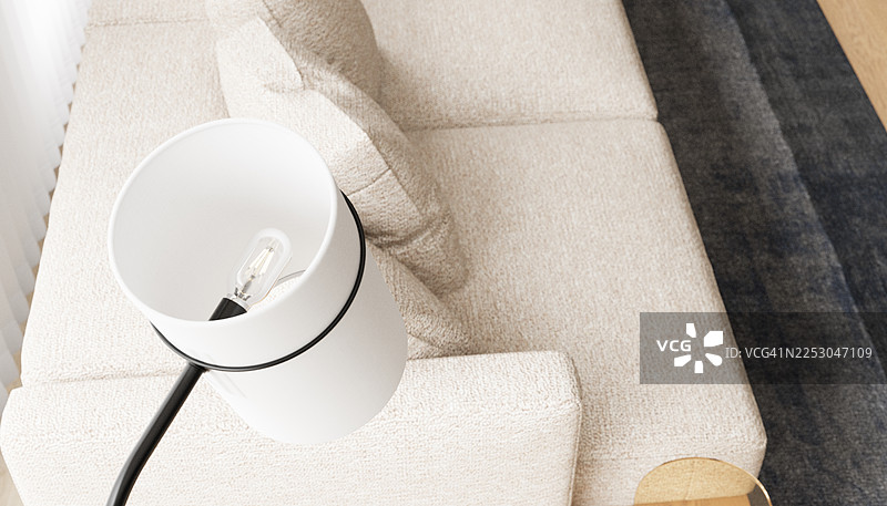 现代客厅室内设计，配有当代落地灯图片素材