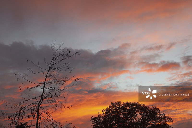 莫尔默兰德、东弗里斯兰、下萨克森、德国的绝美日落，令人印象深刻图片素材