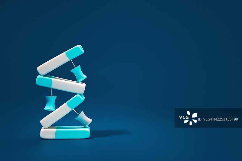 一套堆叠在一起形成塔状的橡皮擦，带有支撑销。蓝色单色文具用品图片素材