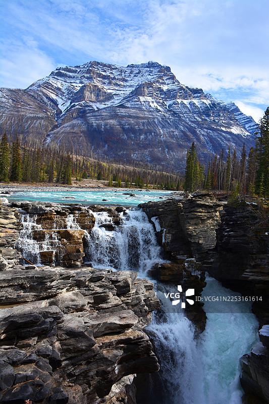 加拿大贾斯珀阿萨巴斯卡瀑布图片素材