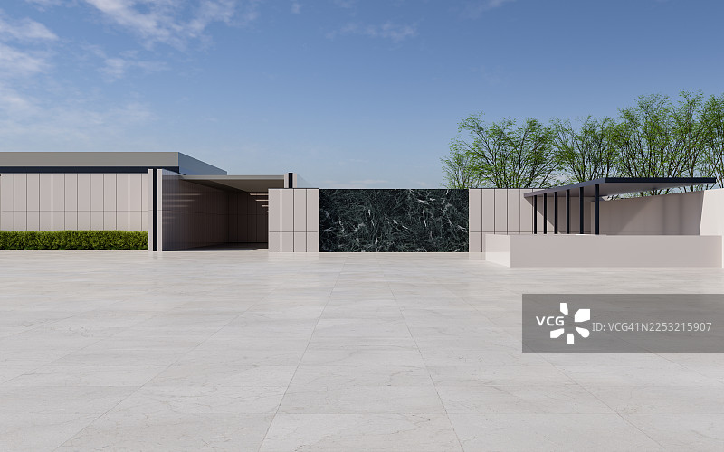 现代建筑外观与宽敞的铺砌广场图片素材