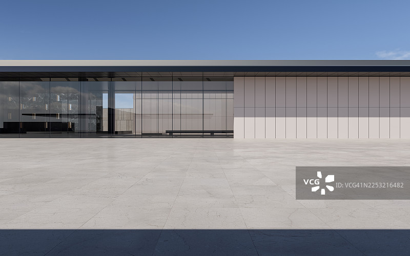 宽敞铺砌的庭院前的现代建筑外观图片素材