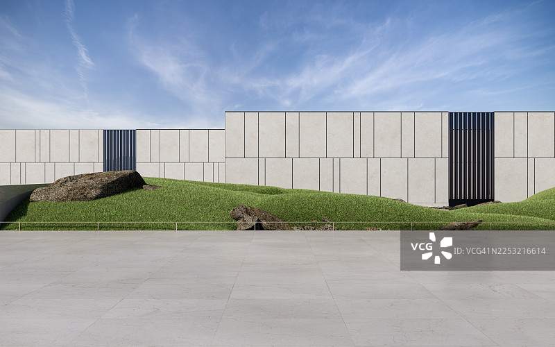 极简现代建筑与景观坡道图片素材