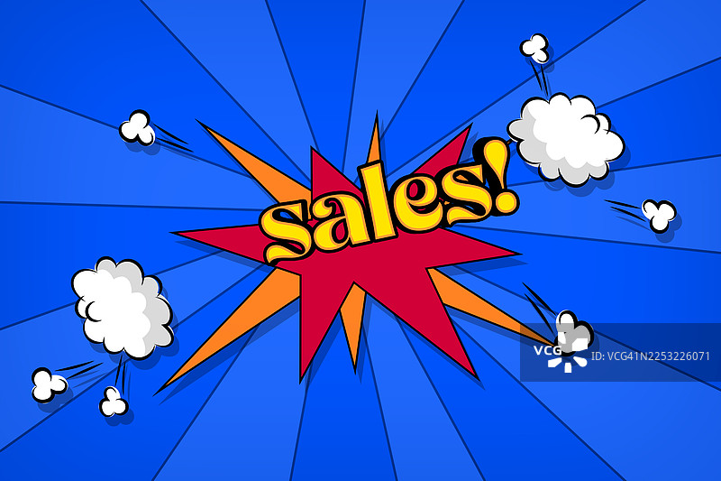 漫画风格的销售文案，采用动态图形和富有表现力的视觉元素，瞬间吸引眼球。这种俏皮而充满活力的设计方法传达了促销信息。图片素材