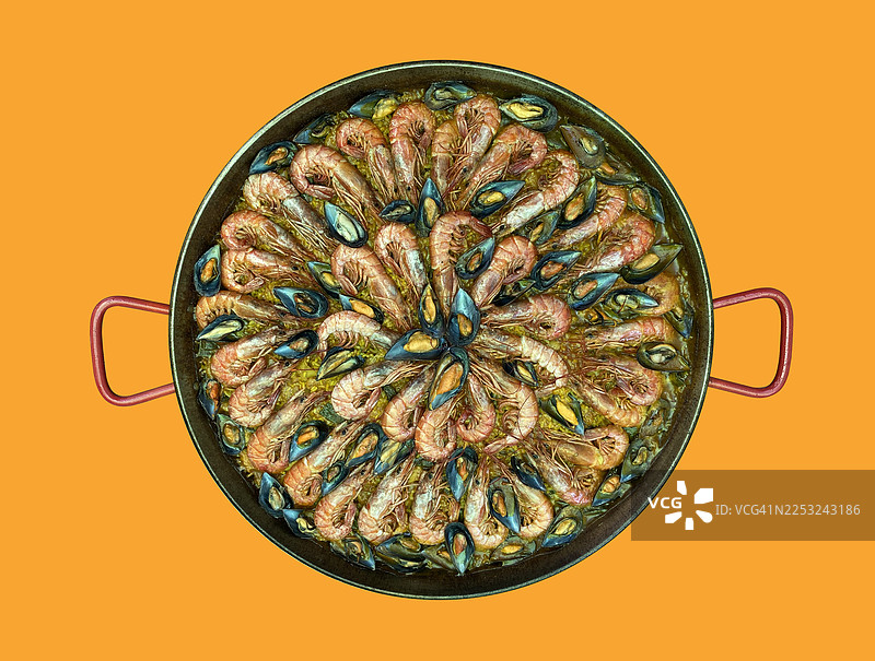 西班牙海鲜饭俯视图图片素材