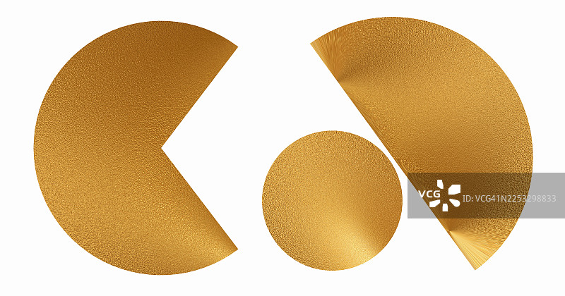 金色金属形状，圆形和球形用于设计，在白色背景上抠出。图片素材
