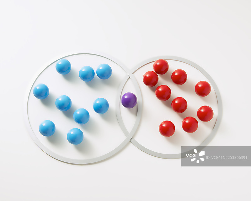 白色背景上的红蓝球体维恩图概念图片素材