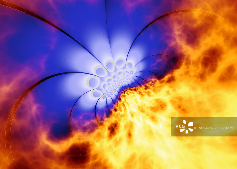 抽象背景，数据线内部爆炸，带有移动的发光等离子球。图片素材