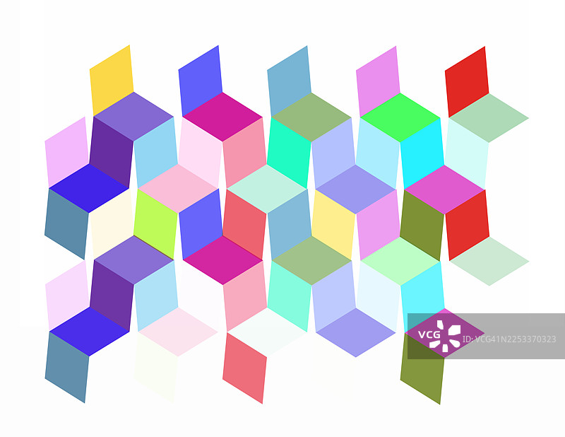 用于镂空设计的几何图形，彩色方块的几何图案，具有3D效果，背景为白色。图片素材