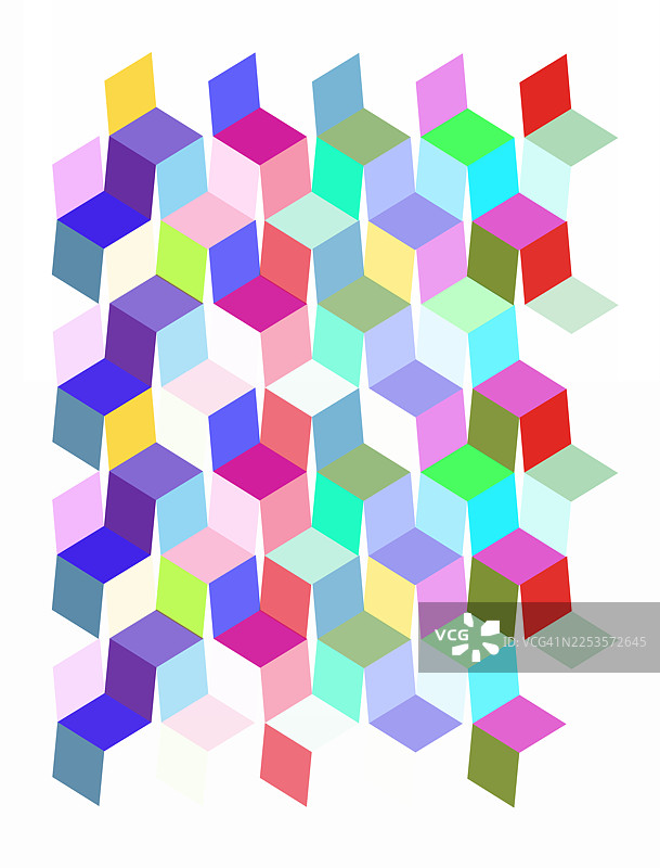 用于抠图设计的几何图形，彩色方块的几何图案，具有3D效果，背景为白色。图片素材