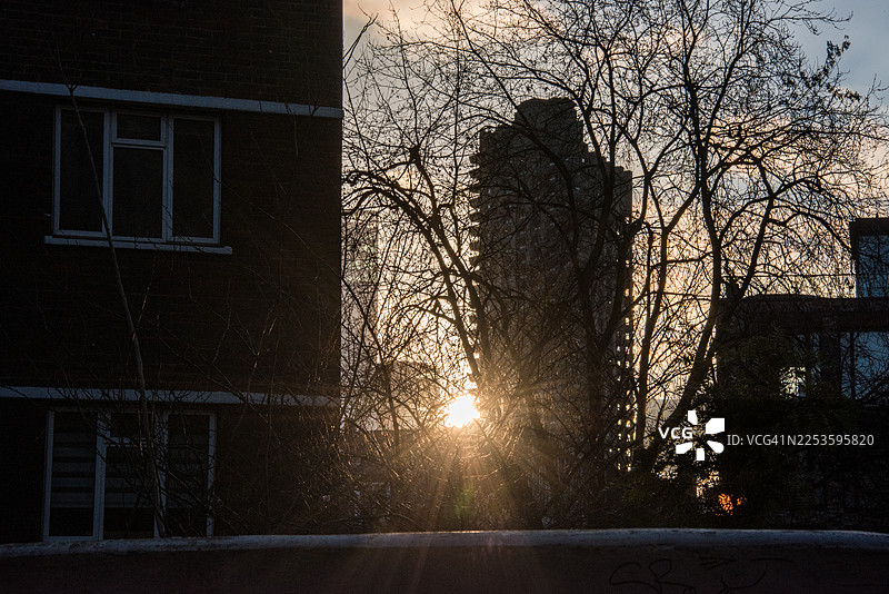 冬季日出时的巴比肯塔剪影图片素材