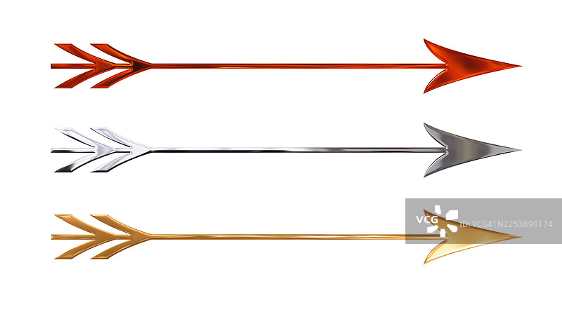 金色、银色和红色的浮雕金属箭头，镂空设计。图片素材