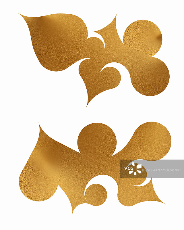 金色金属形状，圆形和椭圆形用于设计，在白色背景上抠图。图片素材