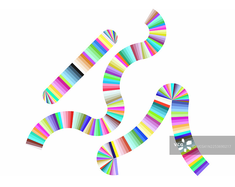 多彩的波浪形装饰剪纸图案，白色背景。图片素材