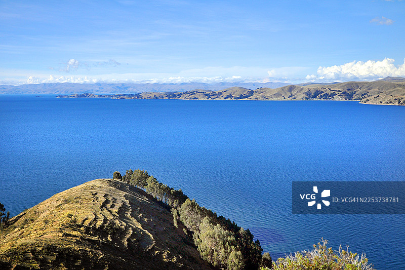 科帕卡巴纳半岛。的的喀喀湖，玻利维亚科帕卡巴纳市附近。图片素材