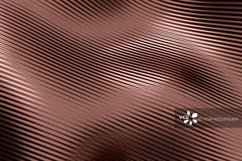 抽象的波浪状三维背景，带有流动的棕色调金属线条。优雅的纹理表面，如同织物或涟漪。现代奢华设计概念，适用于品牌、包装、时尚、科技、网页背景和数字艺术。图片素材
