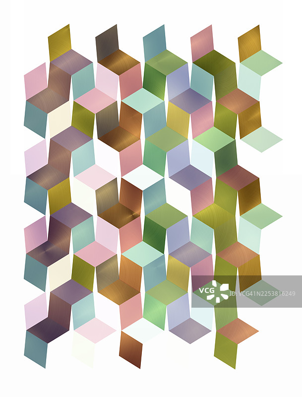 用于镂空设计的几何图形，彩色方块的几何图案，具有3D效果，背景为白色。图片素材