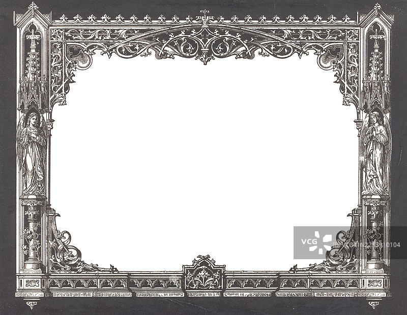 哥特复兴式建筑天使悼念铭文相框图片素材