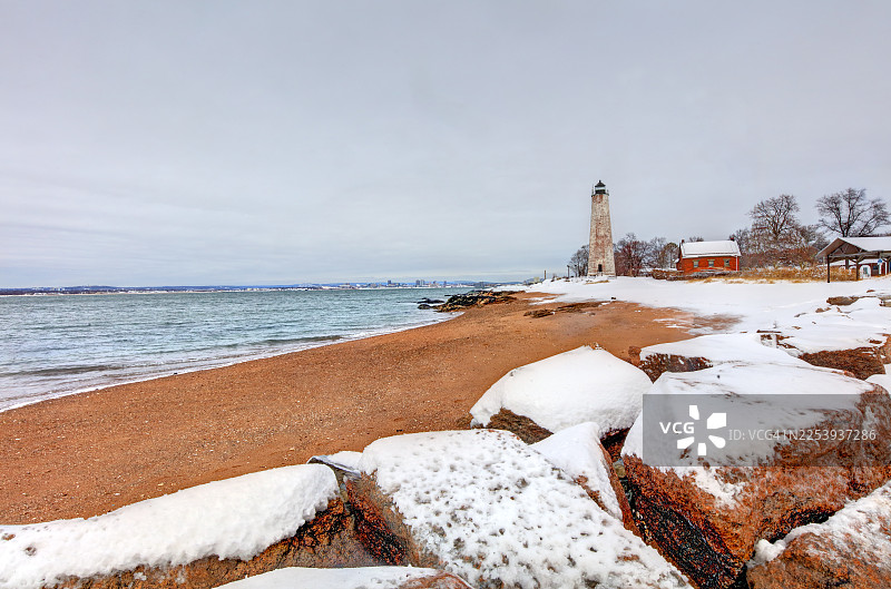 康涅狄格州纽黑文的五英里角灯塔图片素材