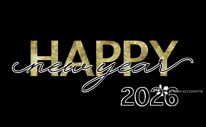 2026年新年快乐，黑色背景上的优雅字体设计图片素材