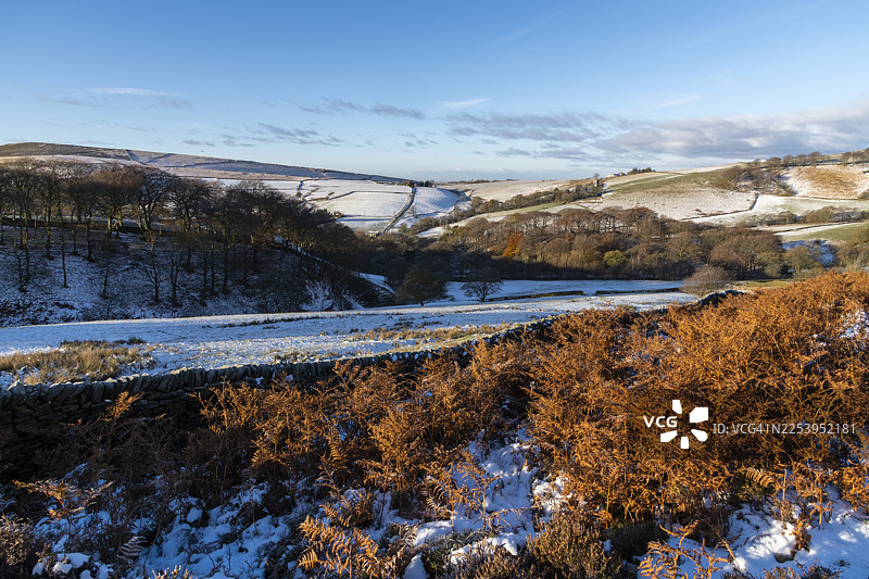 英格兰德比郡高峰区山丘上的冬日图片素材