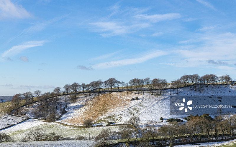 英格兰德比郡高峰地区冬日山景图片素材