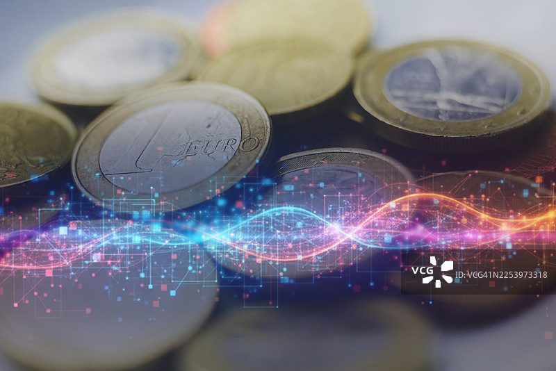 数字欧元和区块链技术的抽象可视化图片素材