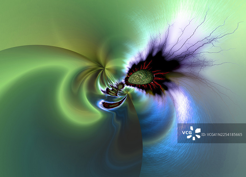 抽象背景，深邃太空中的圆形图案，伴有持续不断的电力放电和闪电。图片素材