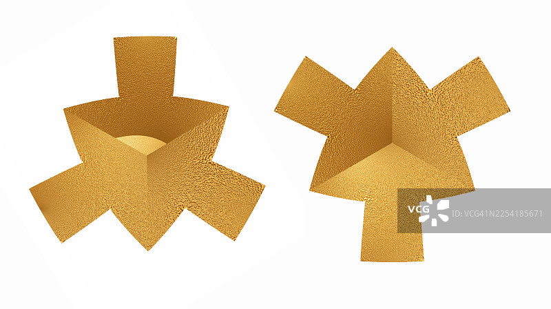 金色的金属星星形状，用于设计，在白色背景上抠出。图片素材