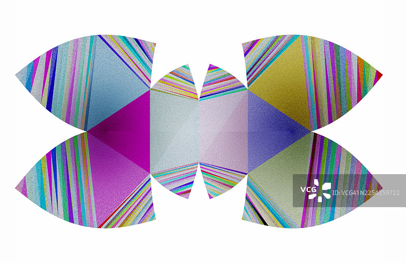 具有粗糙纹理的彩色图形，呈蝴蝶结形状，用于设计，在白色背景上抠出。图片素材