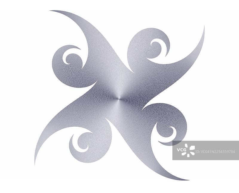 明亮的银色金属质感人物，呈波浪形星形，在白色背景上被抠出，用于设计。图片素材