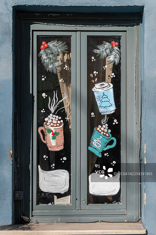 圣诞节的窗户艺术在萨洛尼卡安诺波利区图片素材