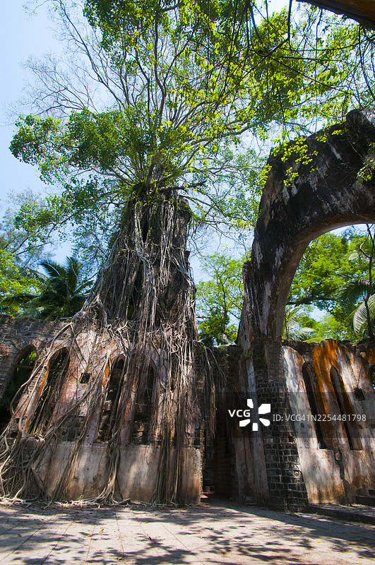 印度安达曼和尼科巴群岛，布莱尔港，罗斯岛上的旧长老会教堂遗址。图片素材