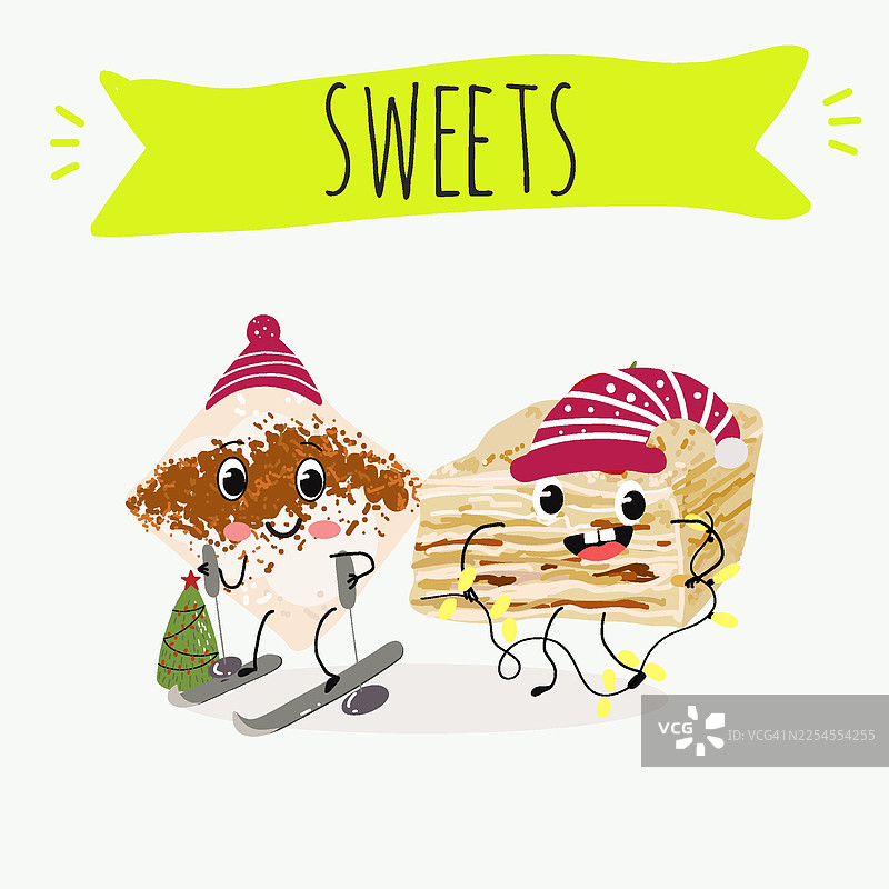 有趣的卡通人物 土耳其鸡胸肉布丁、古拉奇甜点图片素材