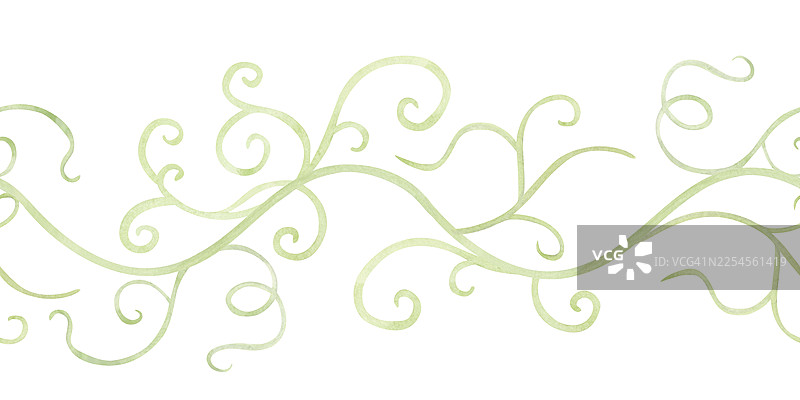 水彩抽象藤蔓无缝边框，白色背景图片素材