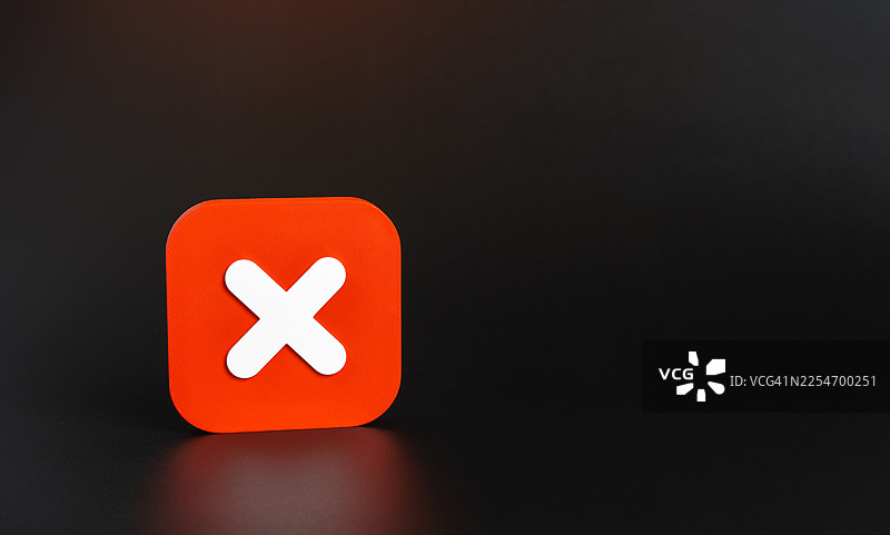 红色X符号在黑色背景上，代表错误、错误或取消图片素材