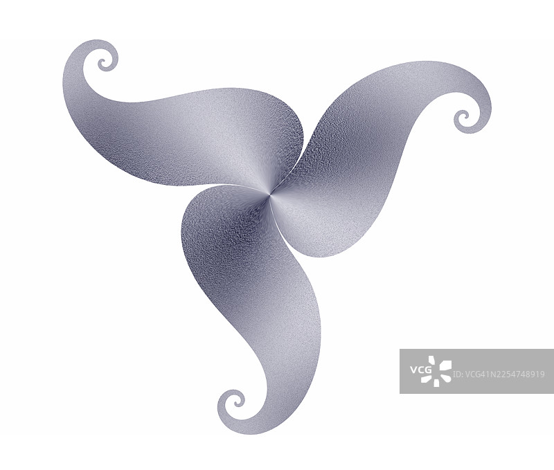 白色背景上剪裁出的明亮银色金属人物，呈波浪星形，用于设计。图片素材